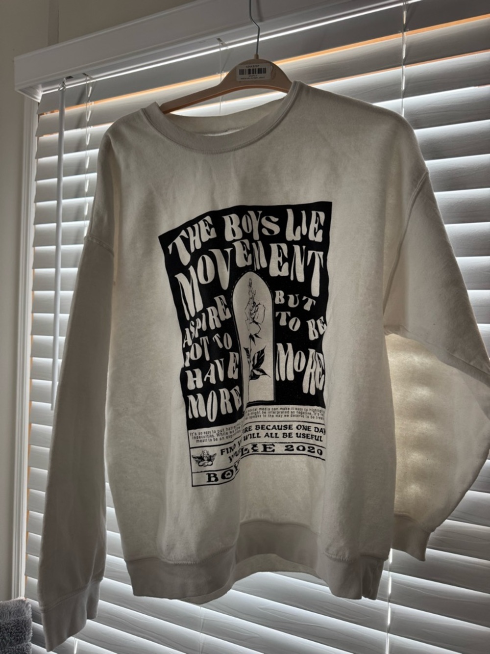 Boys Lie Cream Graphic Crewneck Sweatshirt with Black Print